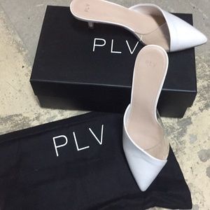 PLV 2-tone Kitten Heel Mules - 7.5 - White/Clear